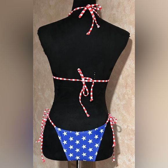 🇺🇸 American Flag Red Stripes & Stars String Bikini Set - Picture 4 of 10